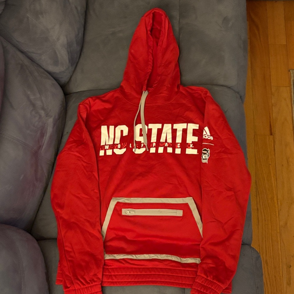 adidas Red NC State Hoodie with Front Zip Pocket